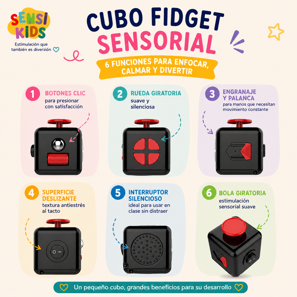 Cubo Fidget Negro - Alivio del Estrés para Autismo, TDAH y Ansiedad